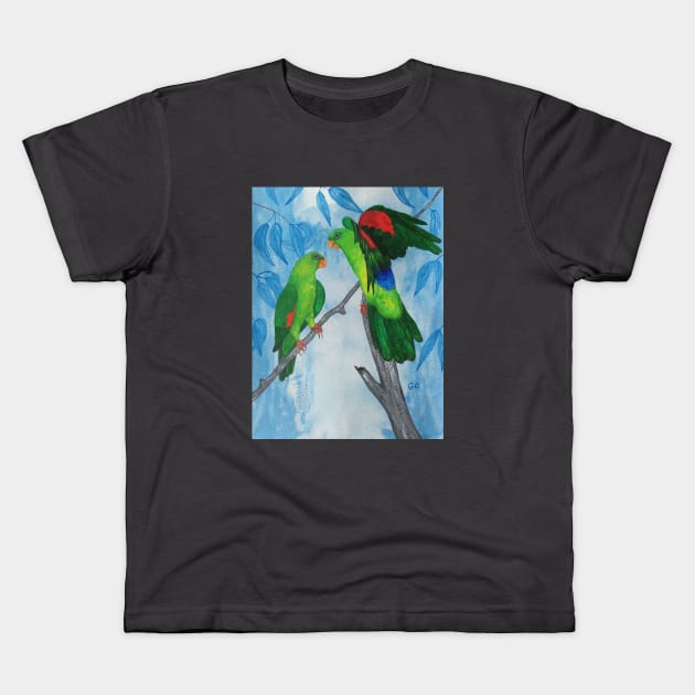 Red-Winged parrots - bird painting. Kids T-Shirt by GarryGreenwood